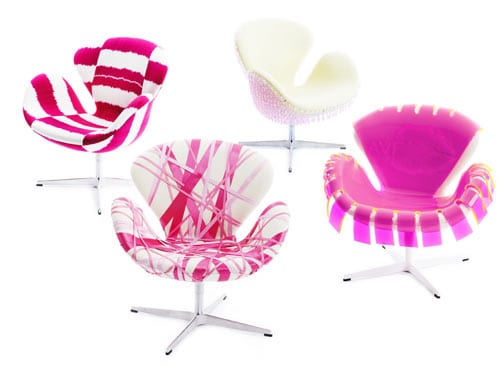 pink and white designer chairs
