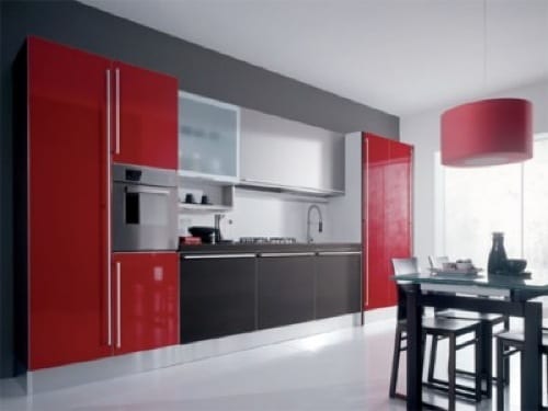 sleek red kitchen cabinets