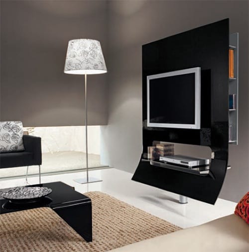 curved black tv stand