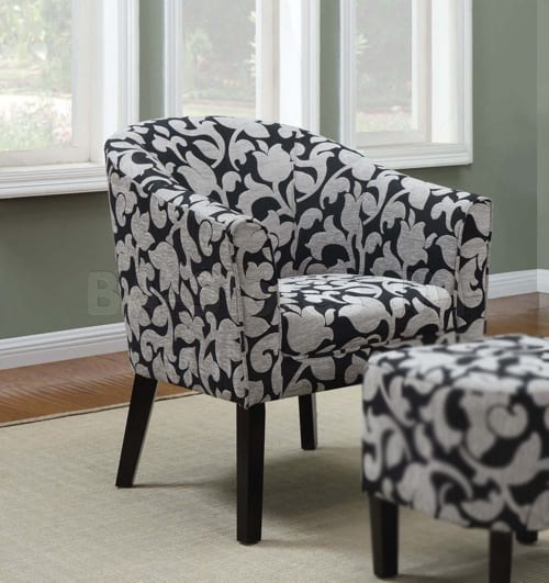 blue and white patterned chairs