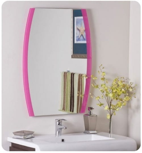 pink frameless mirror