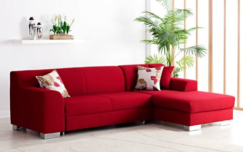 red couch with ottoman