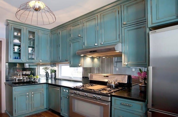 kitchen cabinetry blue distressed