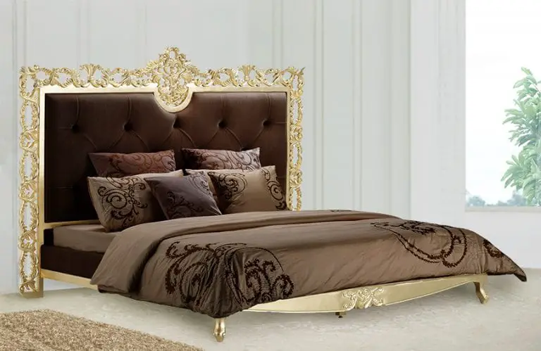 glamorous king bed design with gold frame headboard
