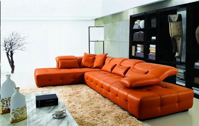 bright orange leather sectional sofa