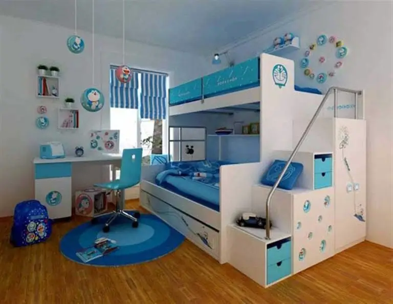 contemporary white and blue kids bedroom furnishings