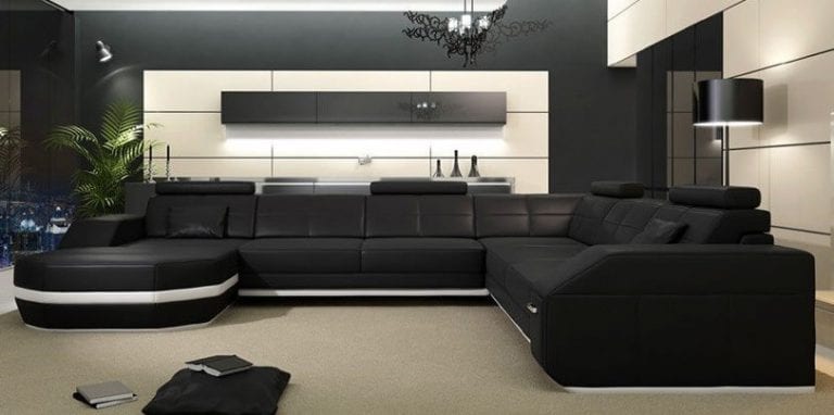 large black leather sectional couch