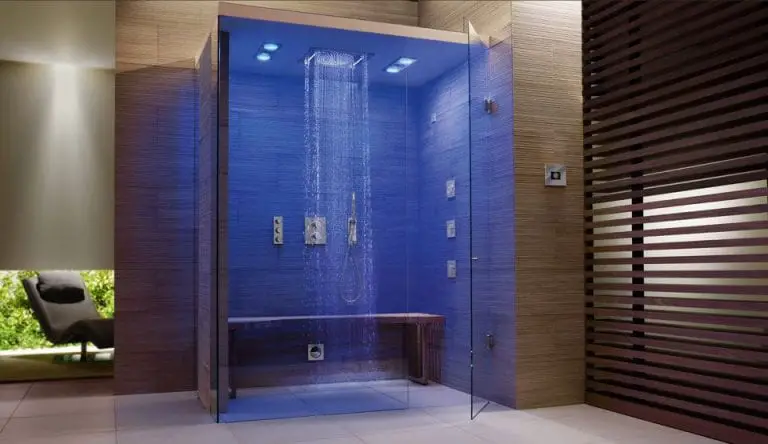 glass shower stall with seat