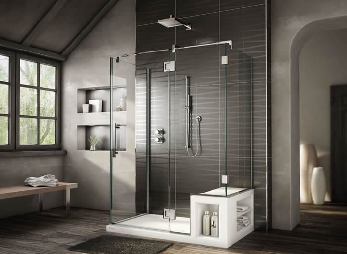 modern shower stall with seat