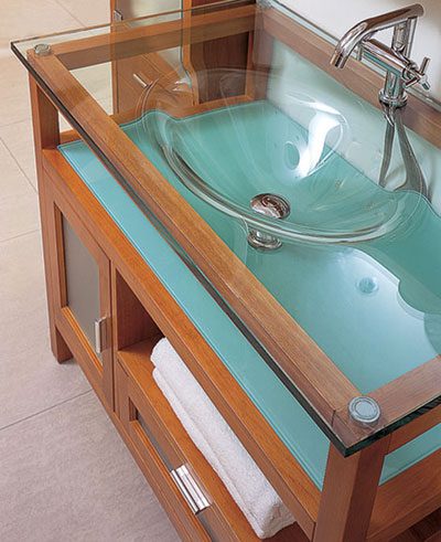 vanity sink in glass