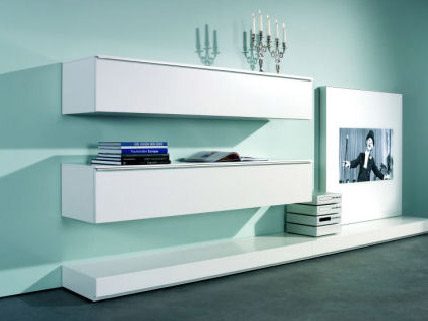 white tv stand and shelves