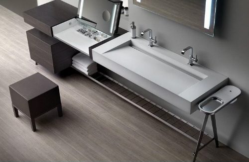 contemporary and modern vanity bathroom storage